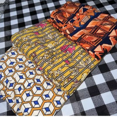 Lularoe OS leggings3 pack lot#494 NWT Floral Bright Spring Striped Orange Cubes